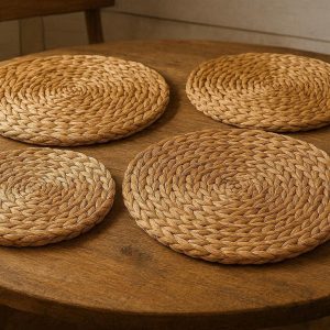 11 Natural Woven Water Hyacinth Place Mats Round Rustic Farmhouse Dining Table Mats Thick Heat Insulated Pad Set