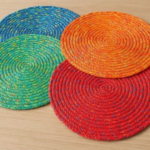 14 Round Braided Polypropylene Place Mats Colorful Heat Resistant Dining Table Mats Washable Indoor Outdoor Woven Mats