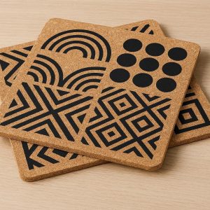 16 Thick Natural Cork Base Place Mats Heat Insulated Kitchen Dining Table Mats Eco Friendly Geometric Print Protectors