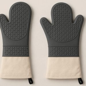 7 Waterproof Silicone Oven Mitts Heat Resistant Kitchen Cooking Gloves With Long Canvas Cuffs For Home Baking Pair