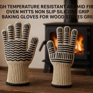 8 High Temperature Resistant Aramid Fiber Oven Mitts Non Slip Silicone Grip Baking Gloves For Wood Stoves Grill